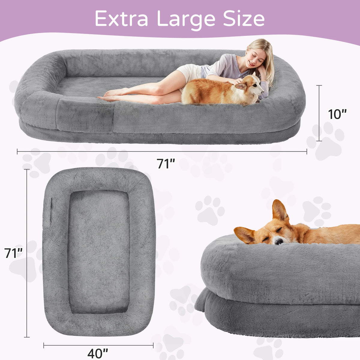 Large Orthopedic Human Dog Bed with Removable Faux Fur Cover