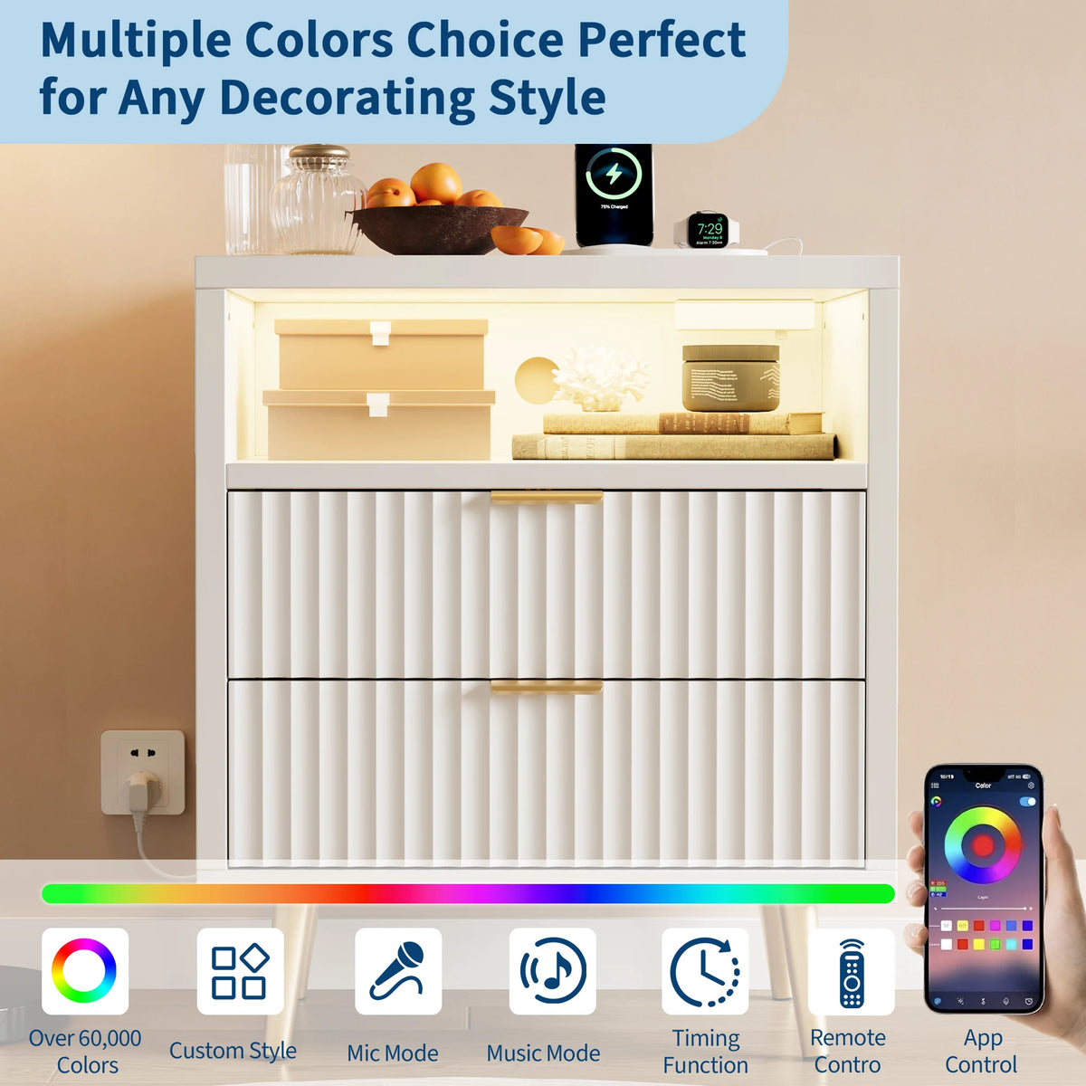 Gaomon Modern Bedside Table With USB Charging Station