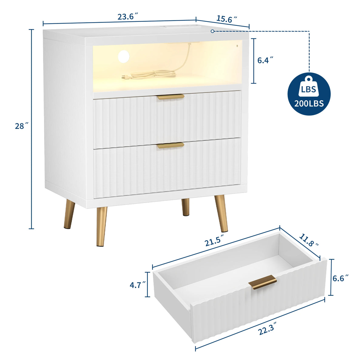 Gaomon Modern Bedside Table With USB Charging Station