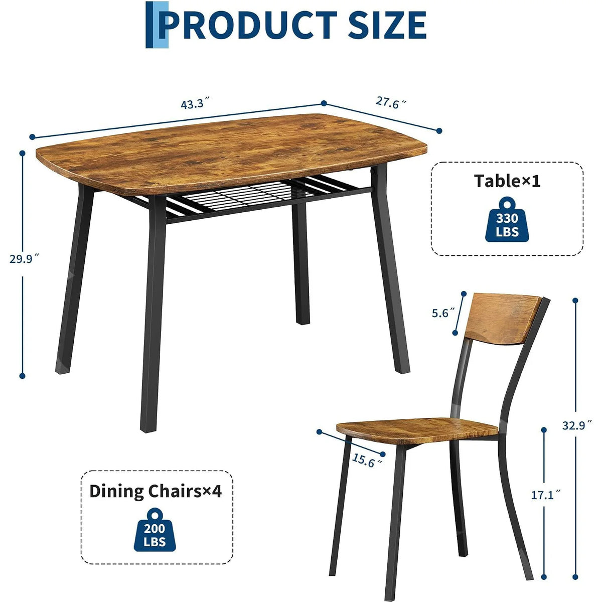 HiMISS Wooden Dining Table Set With Storage Shelf For Kitchens
