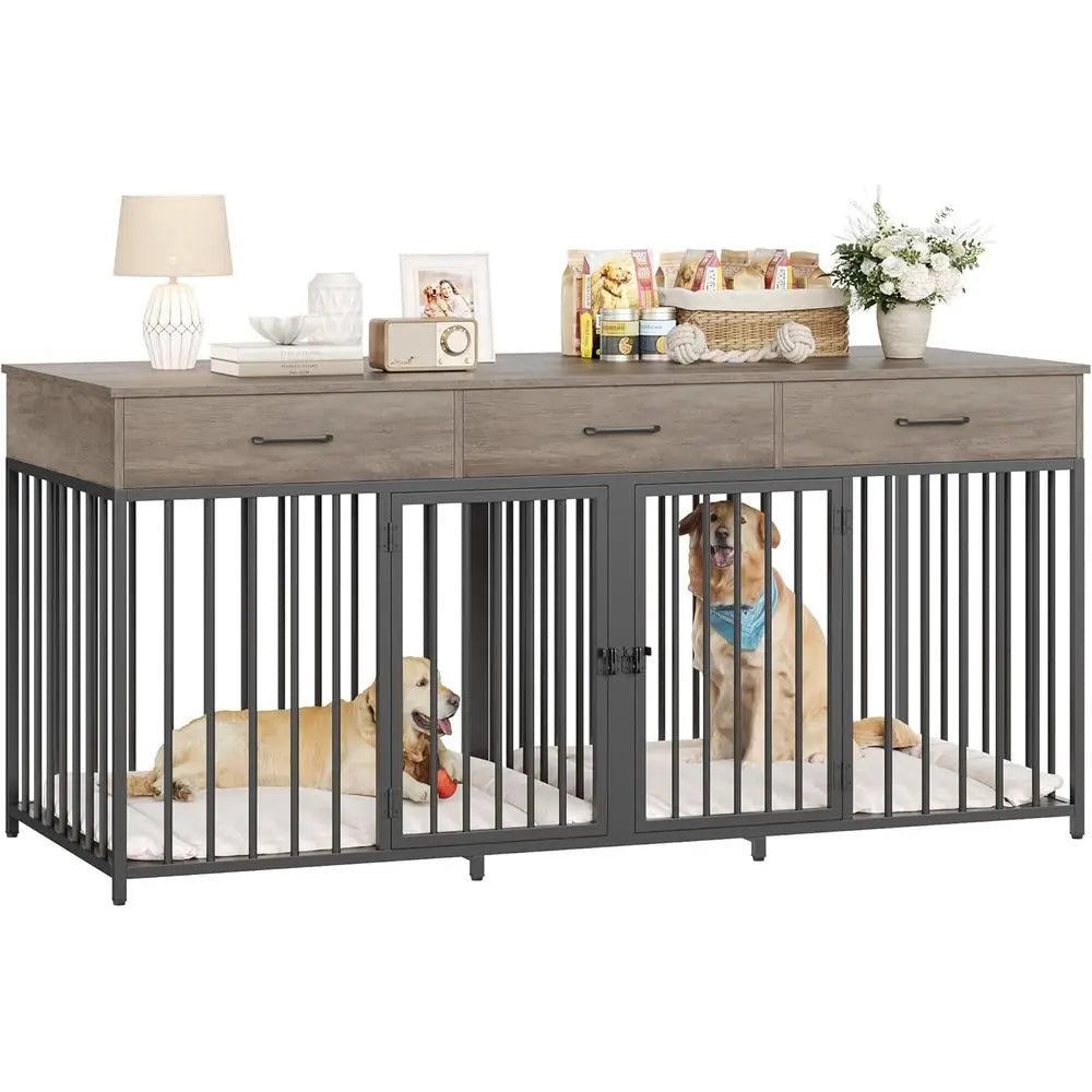 Furniture Style Double Dog Crate With Integrated Side Table