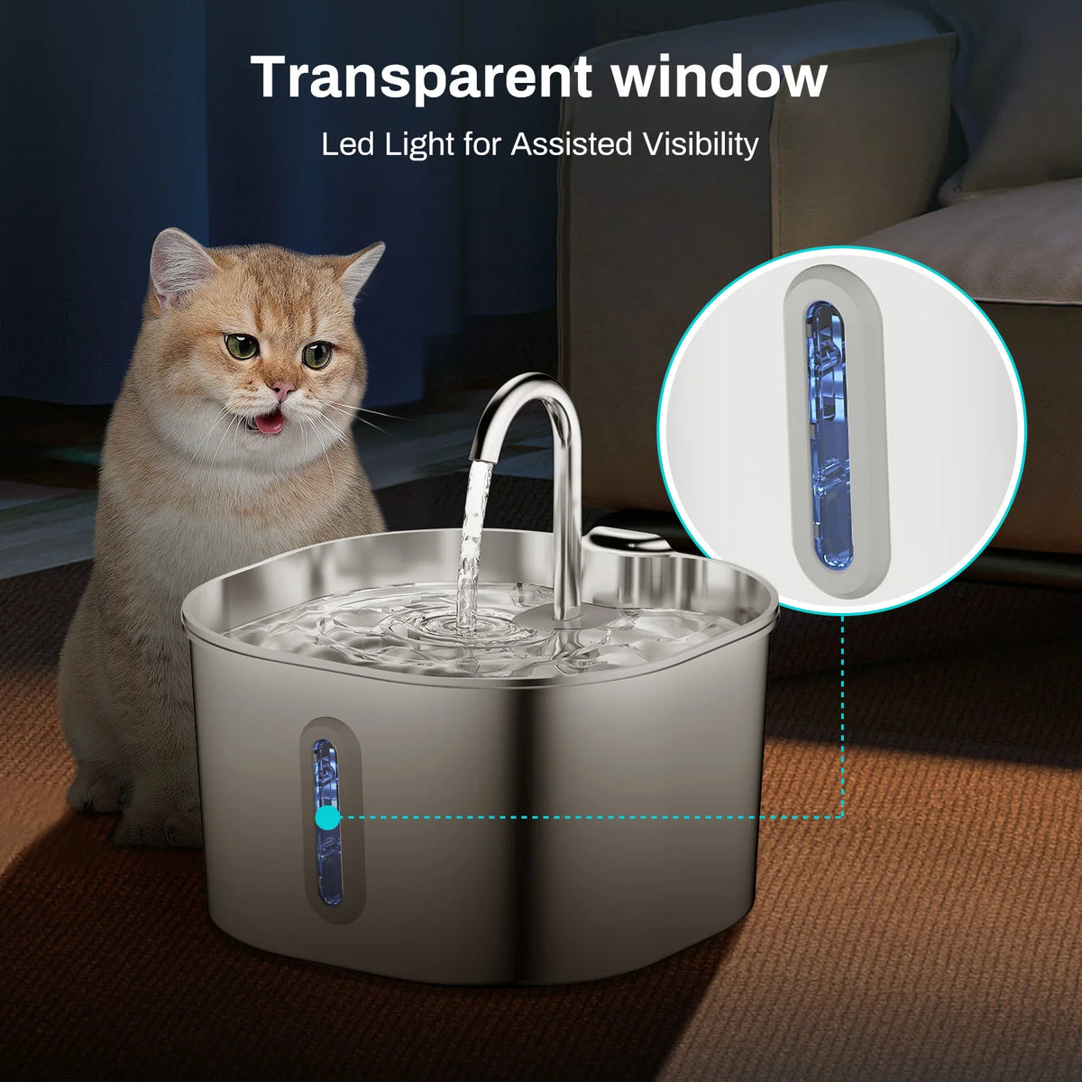Silent Stainless Steel Pet Water Fountain Dispenser For Cats And Dogs