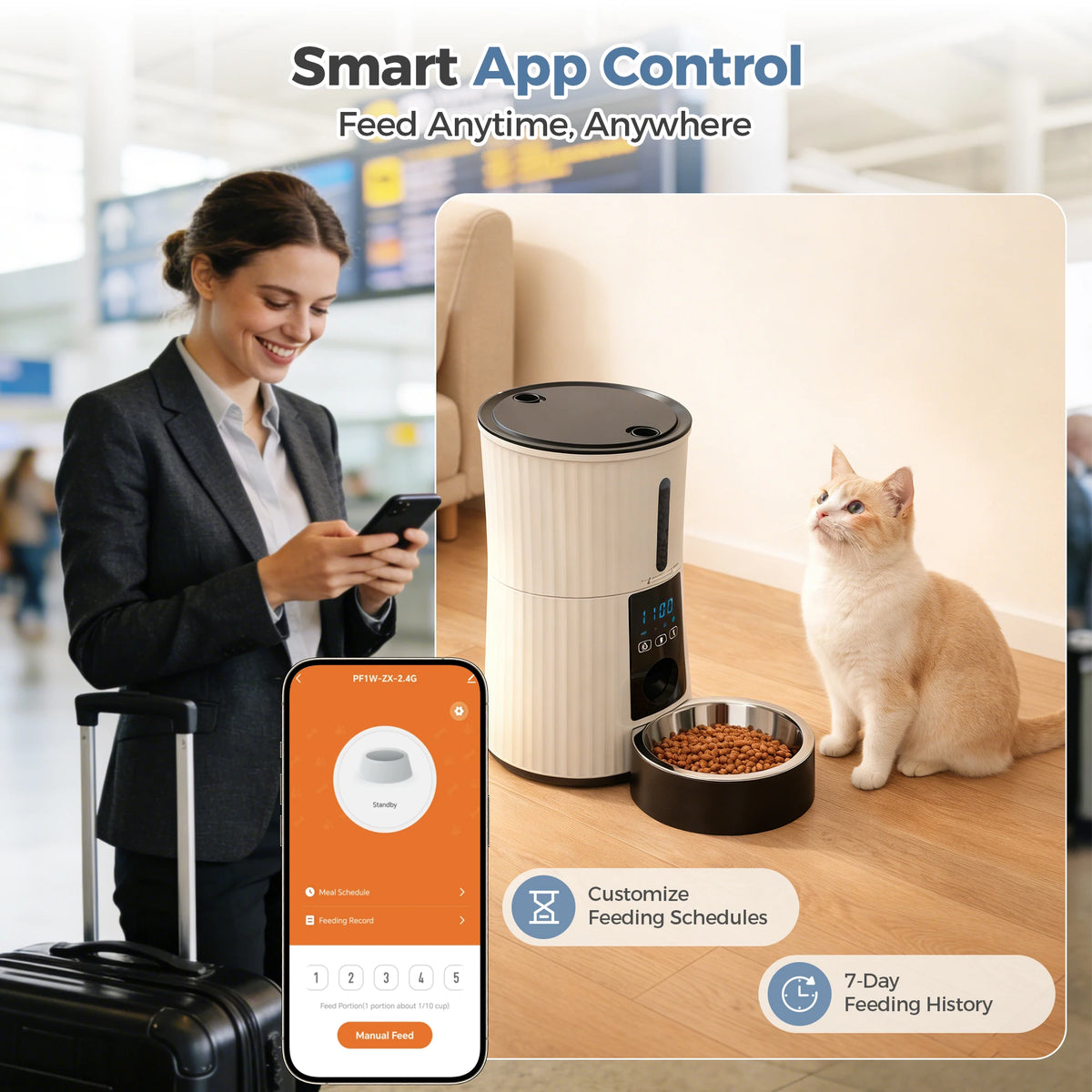 JHK Automatic Cat Feeder WiFi APP Dual Power Programmable Dispenser