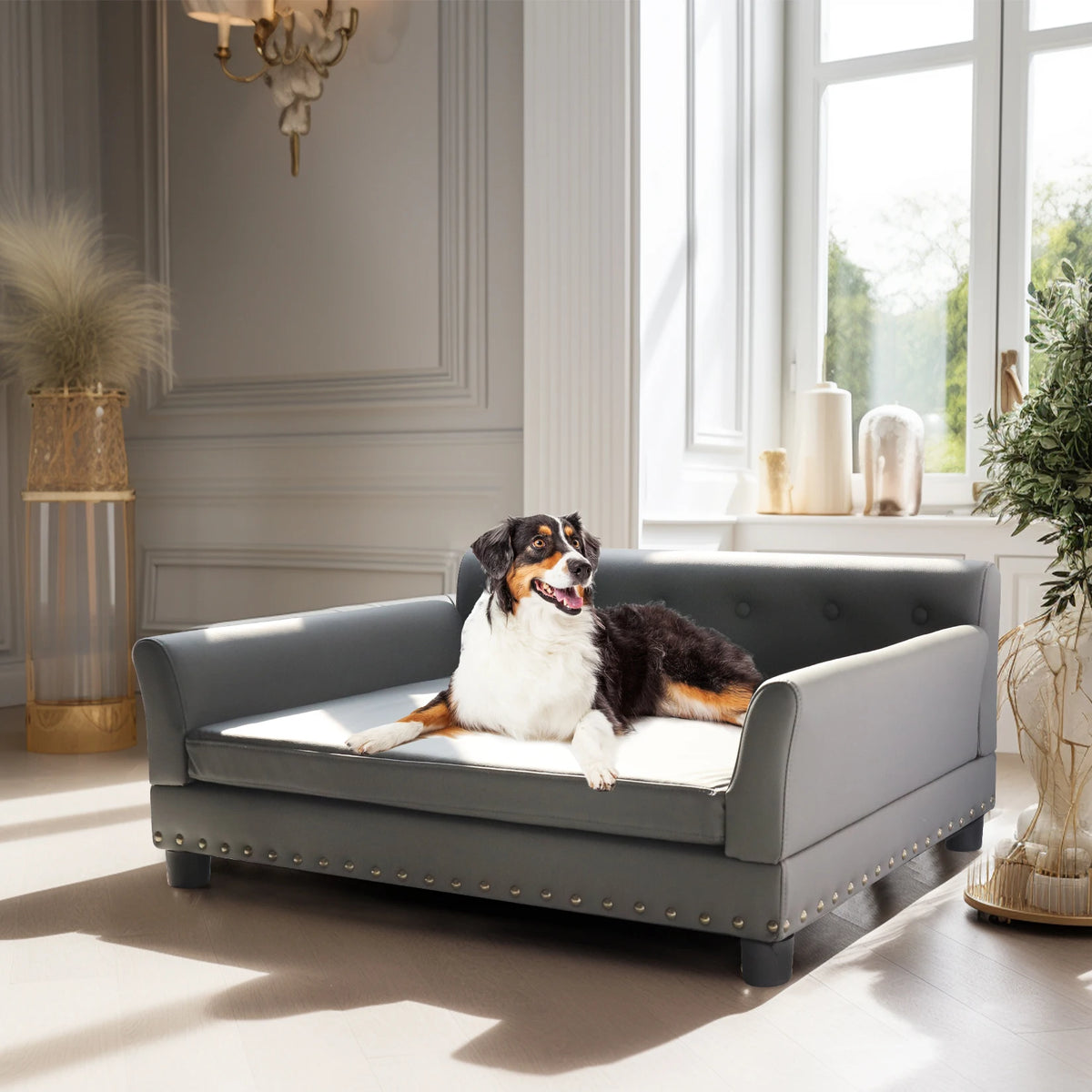 BINGOPAW Durable Rectangular Elevated Leather Dog Sofa Bed