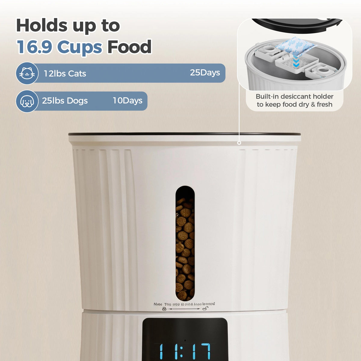 JHK Automatic Cat Feeder WiFi APP Dual Power Programmable Dispenser