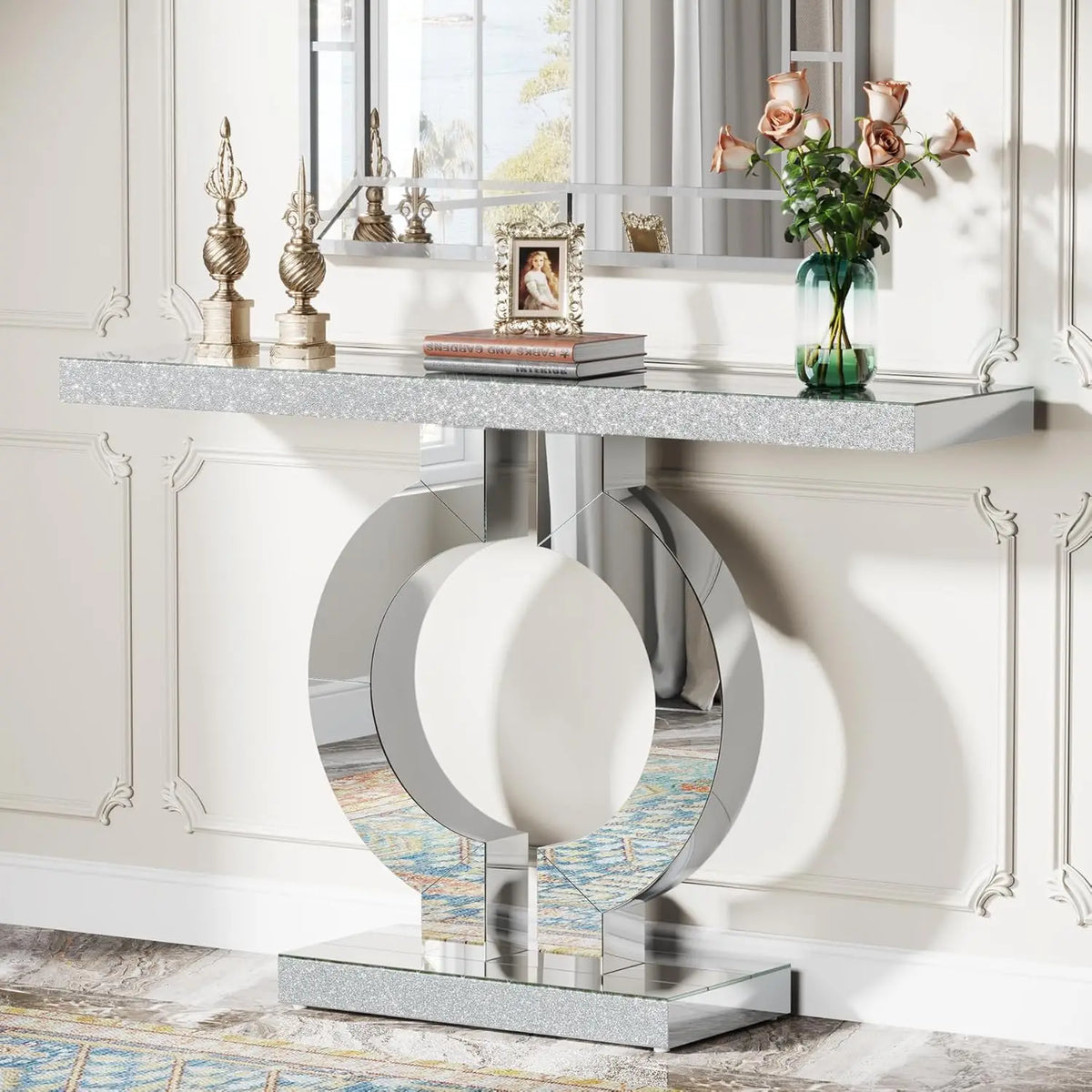 Tribesigns Modern Mirrored Console Table With Mirror Finish Top