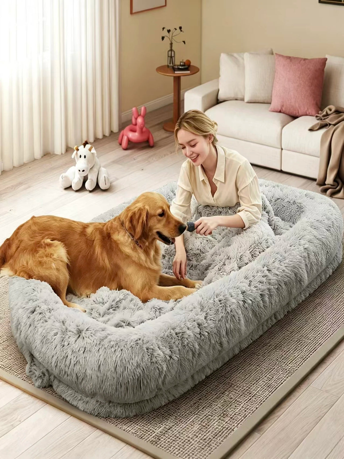 Large Orthopedic Human Dog Bed with Removable Faux Fur Cover