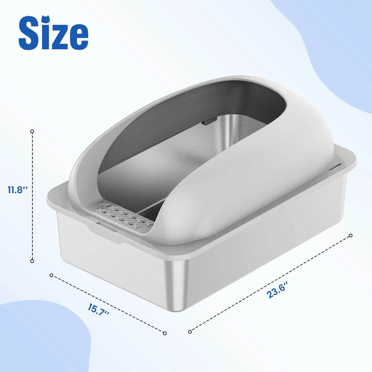 Stainless Steel Semi Closed Cat Litter Box With Lid Scoop