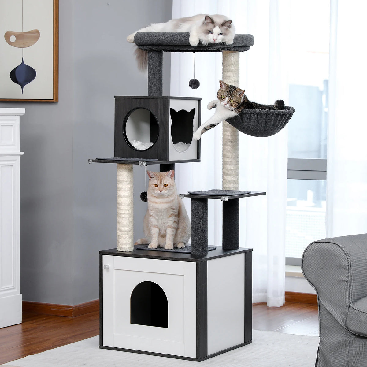 Pawz Multi Level Cat Tower With Scratching Posts Hammock
