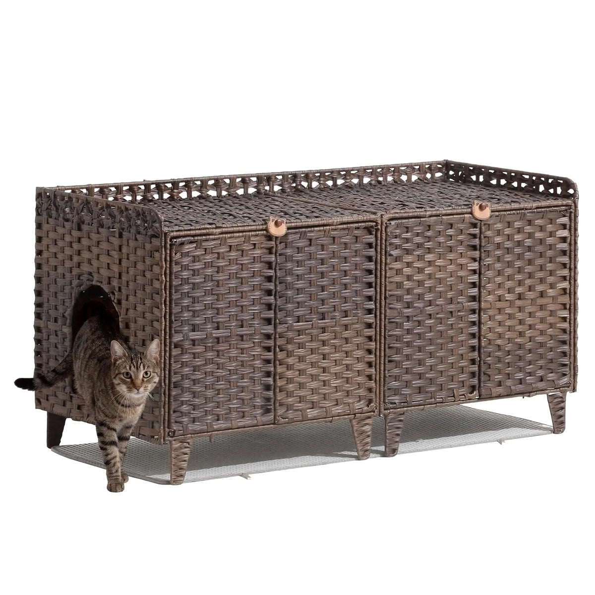 HiMISS Rattan Cat Litter Box Enclosure Cabinet With Double Doors