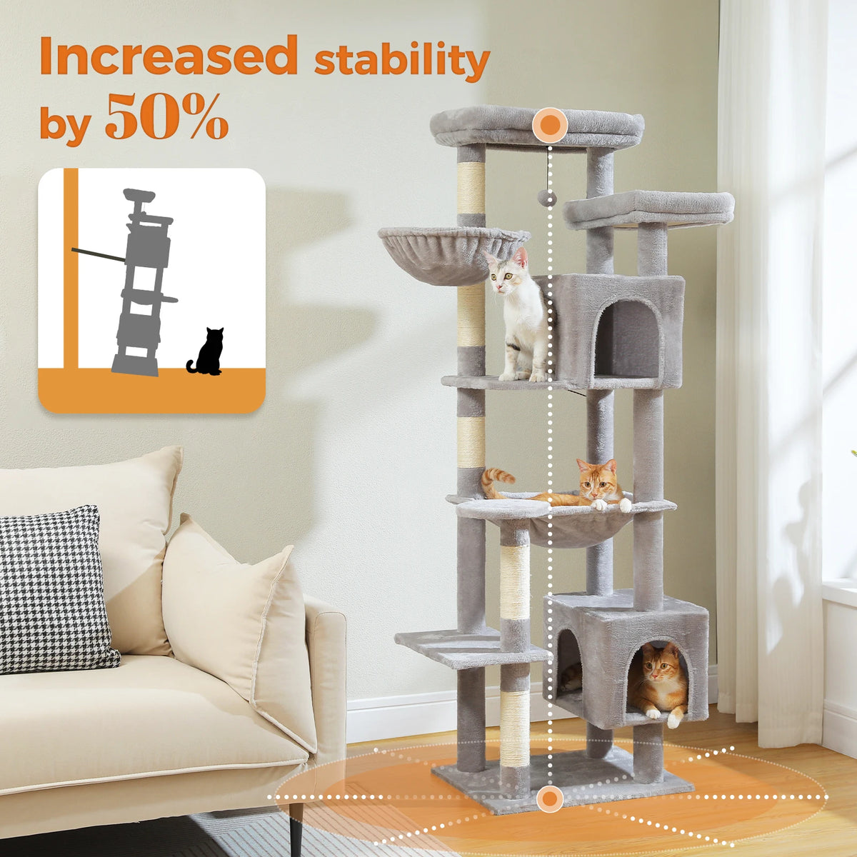PAWZ Road Tall Cat Tower With Hammock And Scratching Posts