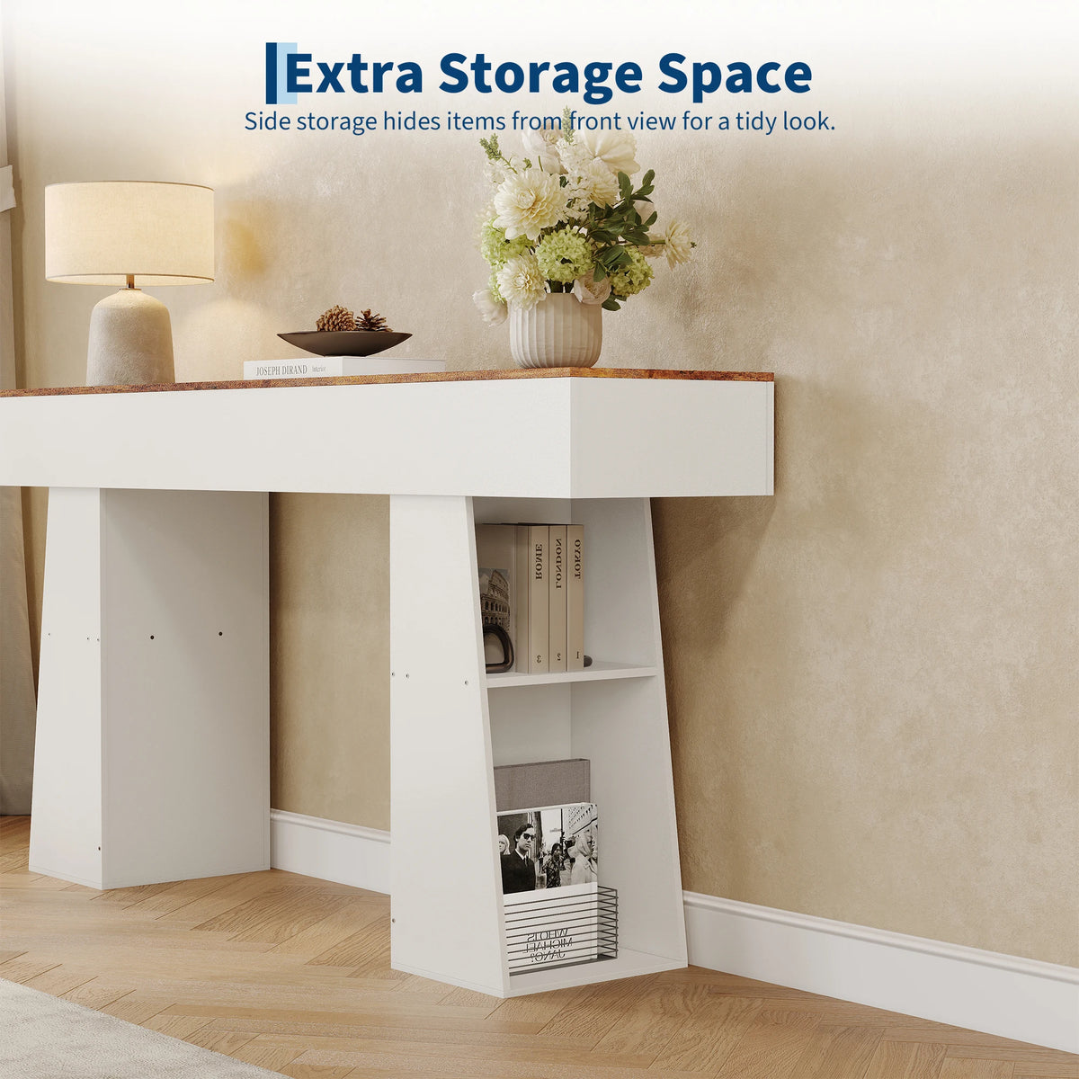 Outwind Modern Console Table With Side Storage Shelves