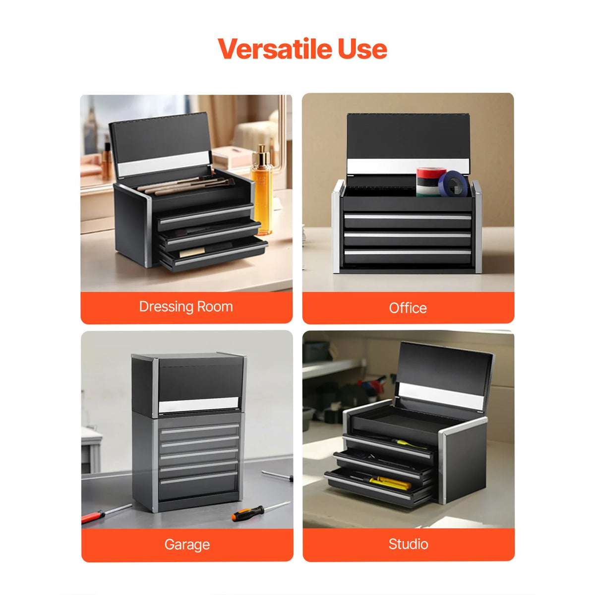 SucceBuy Metal Tool Box with 3 Drawers Portable Garage Storage