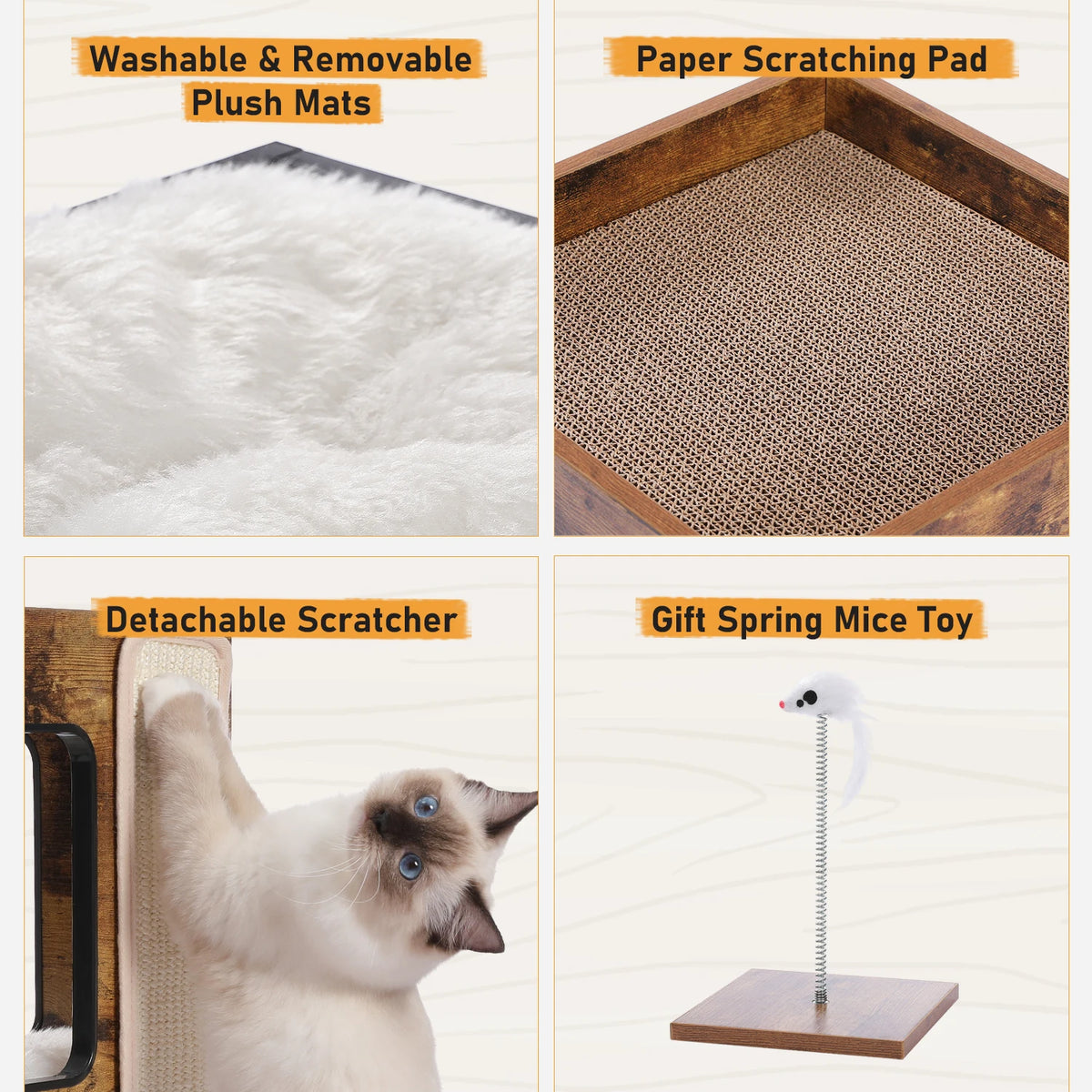 PAWZ Road Modern Wood Cat Condo Featuring Integrated Scratching Pad