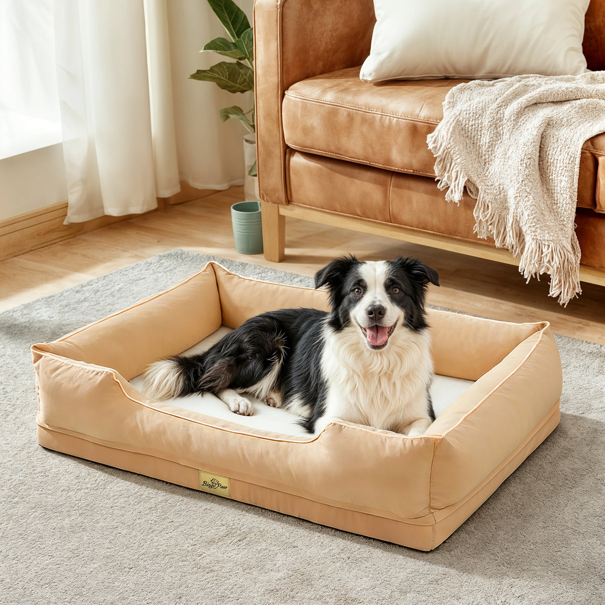 BingoPaw Orthopedic Bolster Dog Bed With Removable Washable Cover