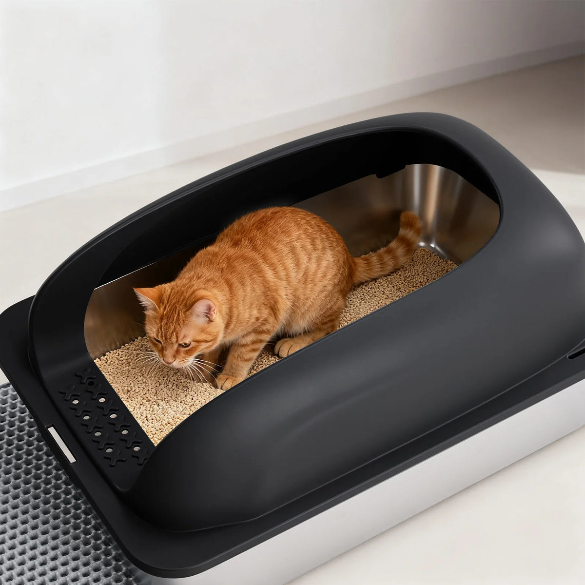 Stainless Steel Semi Closed Cat Litter Box With Lid Scoop