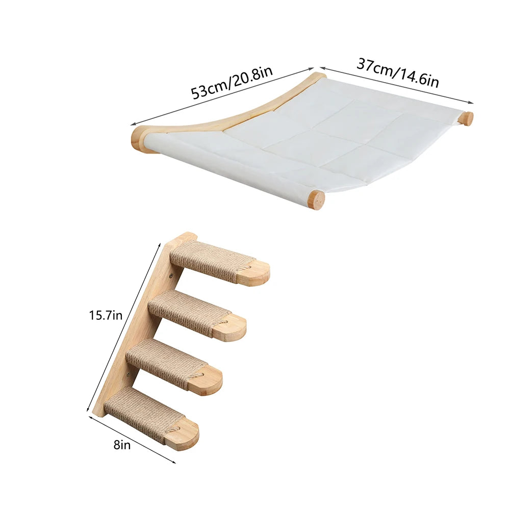 CWV Wall Mounted Cat Hammock With Climbing Shelves And Scratcher