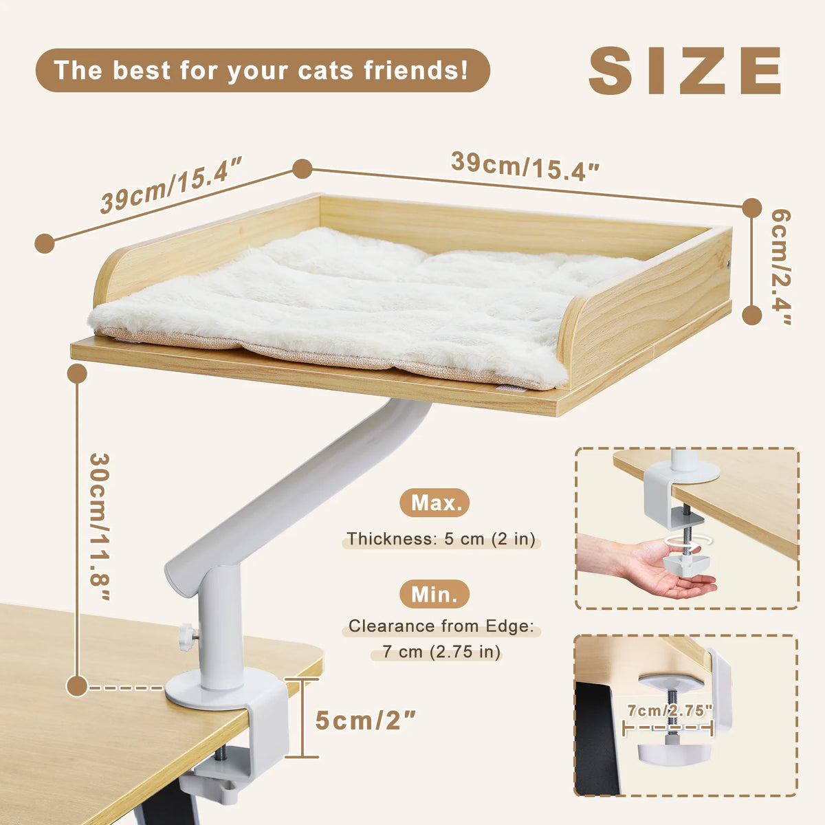 PAWZ Road Adjustable Cat Desk Bed Stand With Plush Comfort