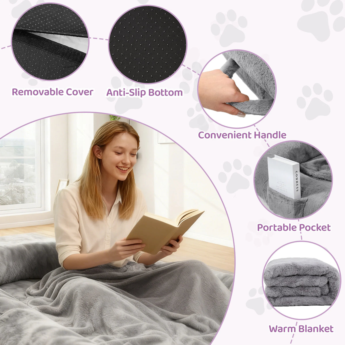 Large Orthopedic Human Dog Bed with Removable Faux Fur Cover
