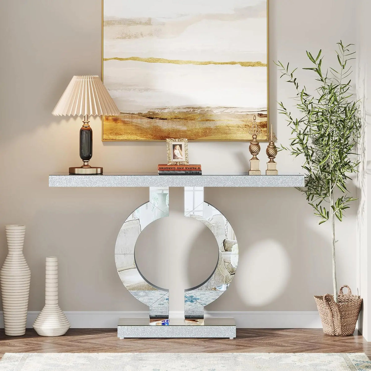 Tribesigns Modern Mirrored Console Table With Mirror Finish Top