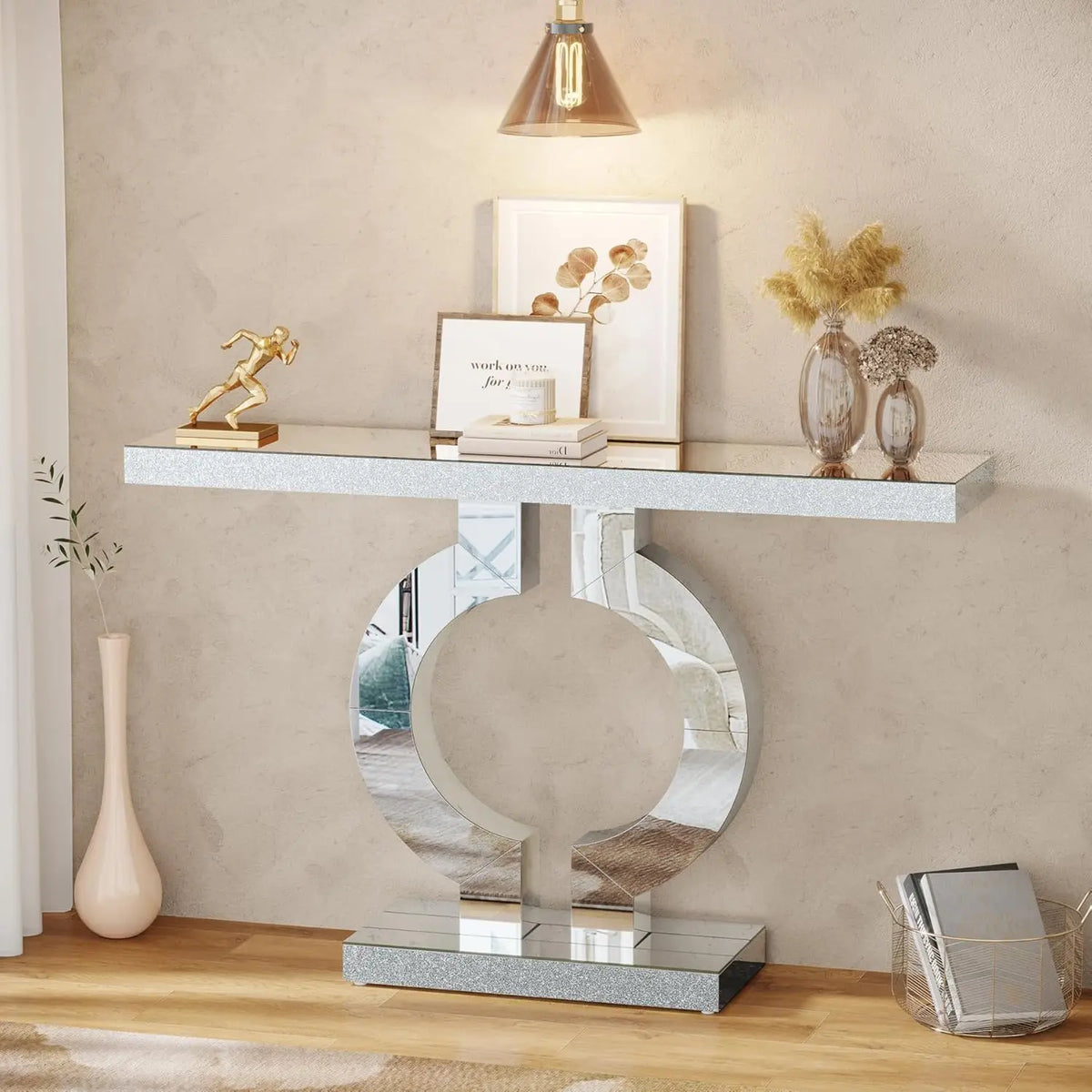 Tribesigns Modern Mirrored Console Table With Mirror Finish Top