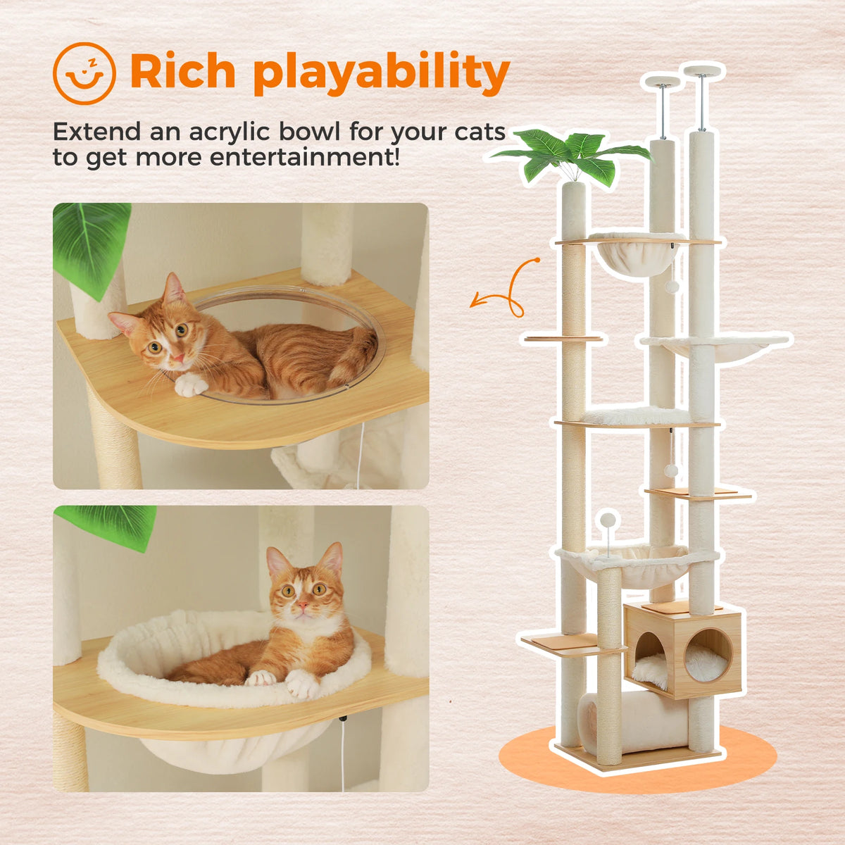 Pawz Road Height Adjustable Cat Tree With Hammock And Posts