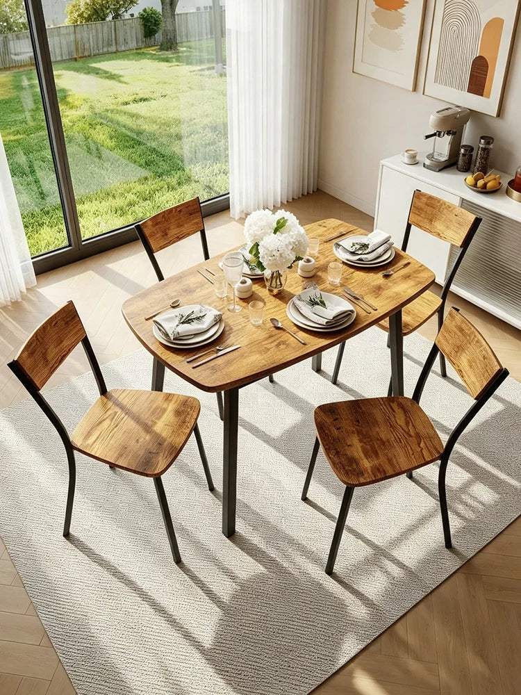 HiMISS Wooden Dining Table Set With Storage Shelf For Kitchens