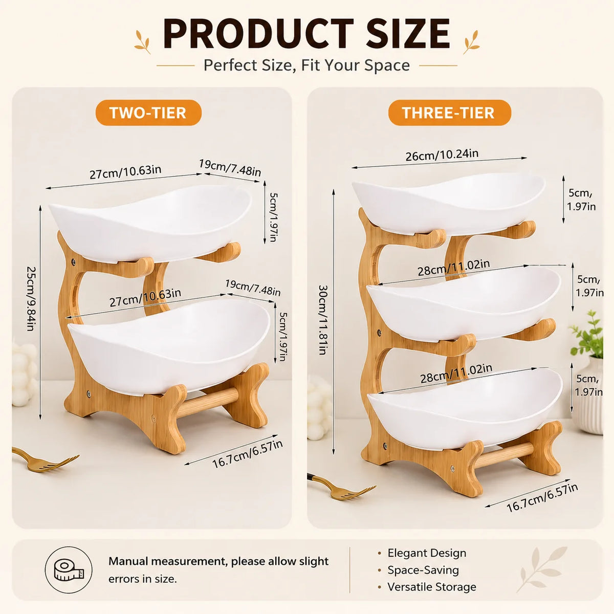 Multi Tier Plastic Fruit Display Bowl With Bamboo Stand