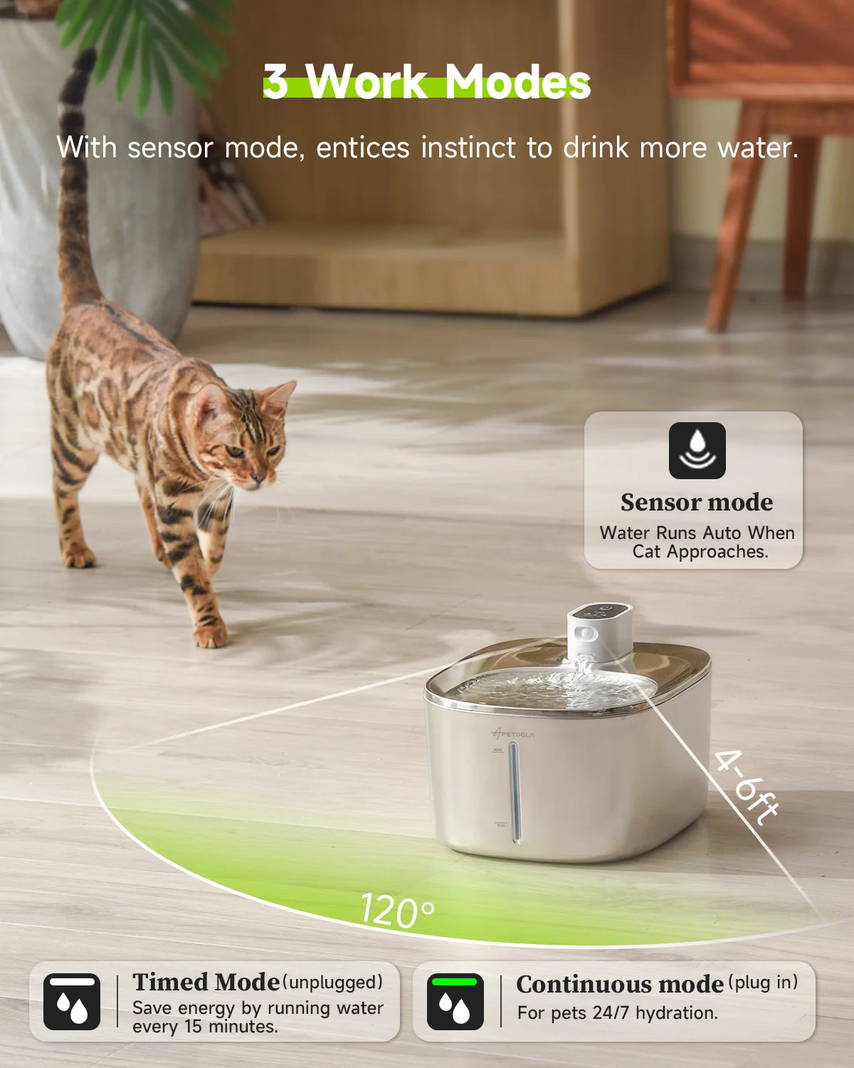 Apetdola Wireless Automatic Pet Water Fountain With Smart Sensor