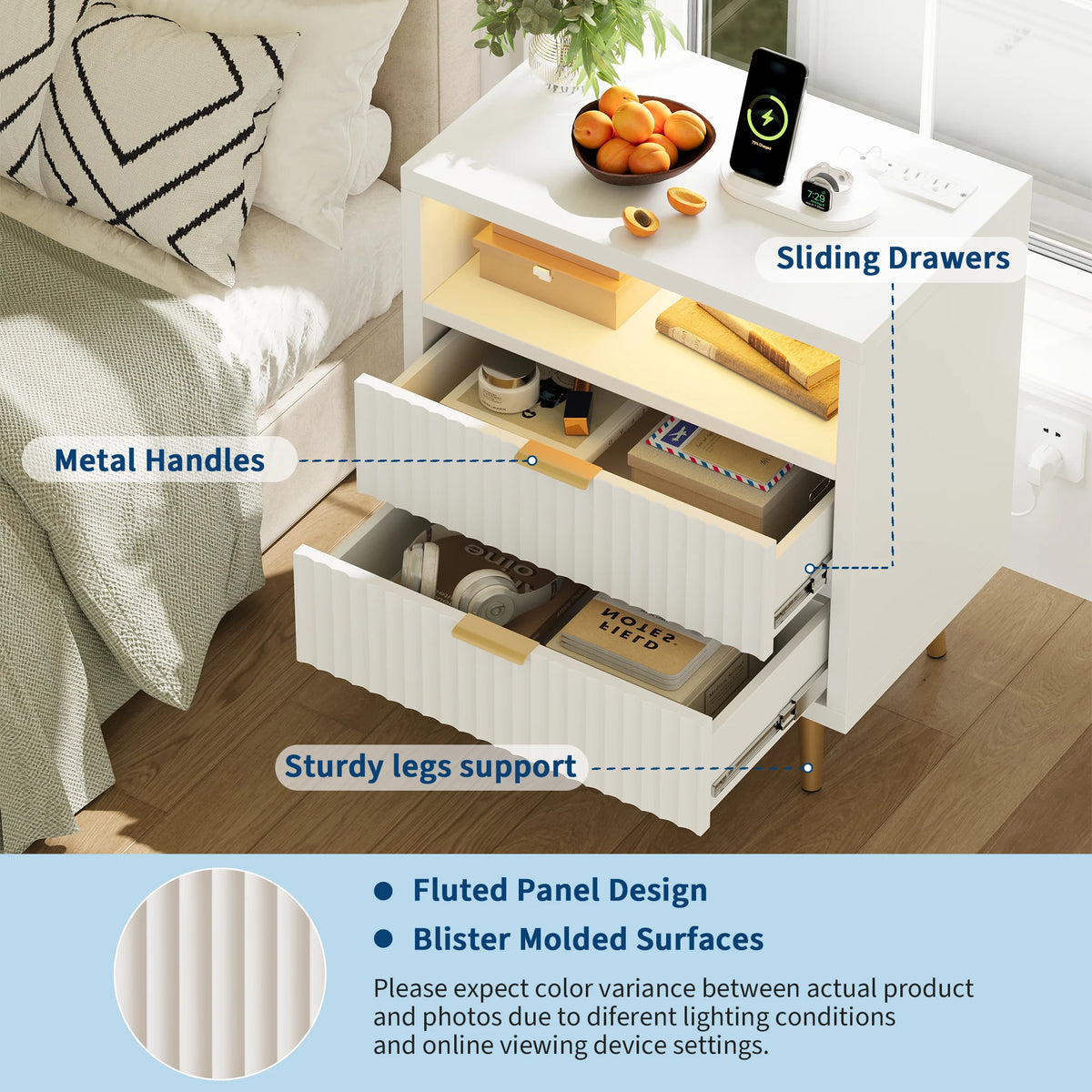 Gaomon Modern Bedside Table With USB Charging Station