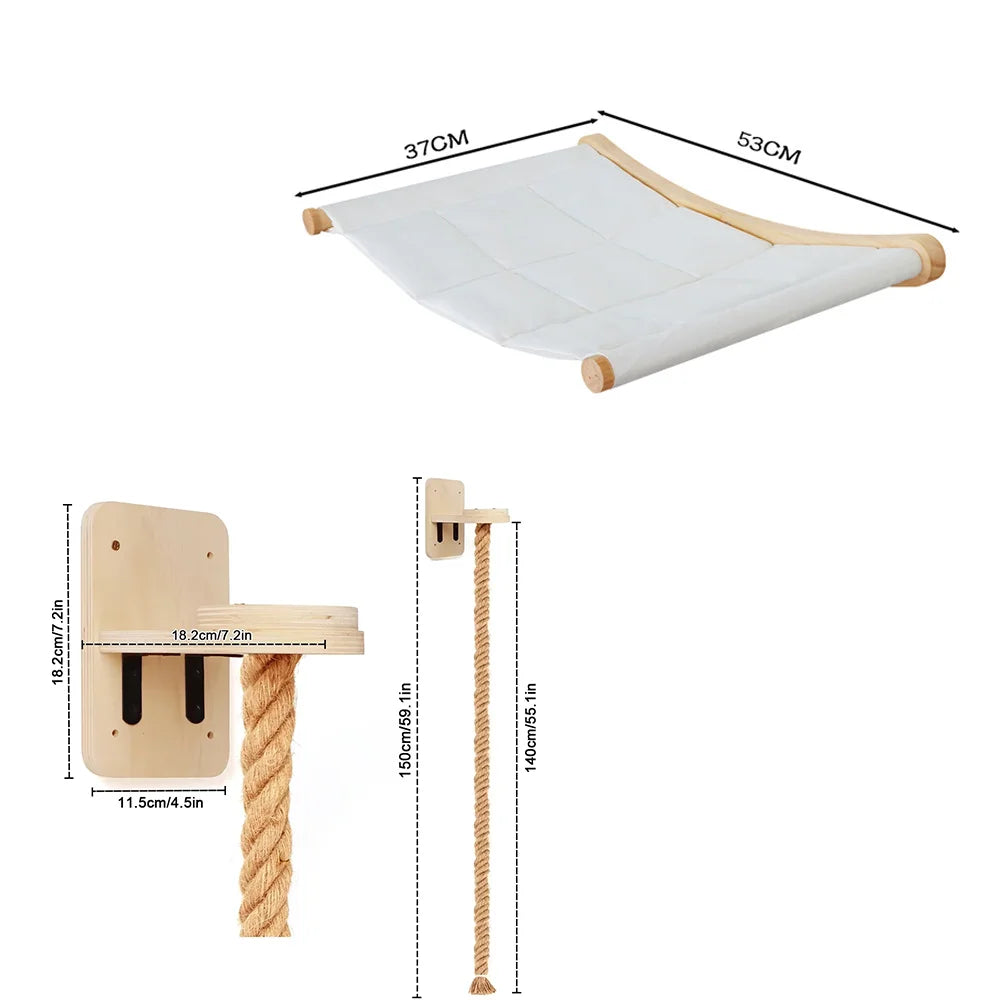 CWV Wall Mounted Cat Hammock With Climbing Shelves And Scratcher