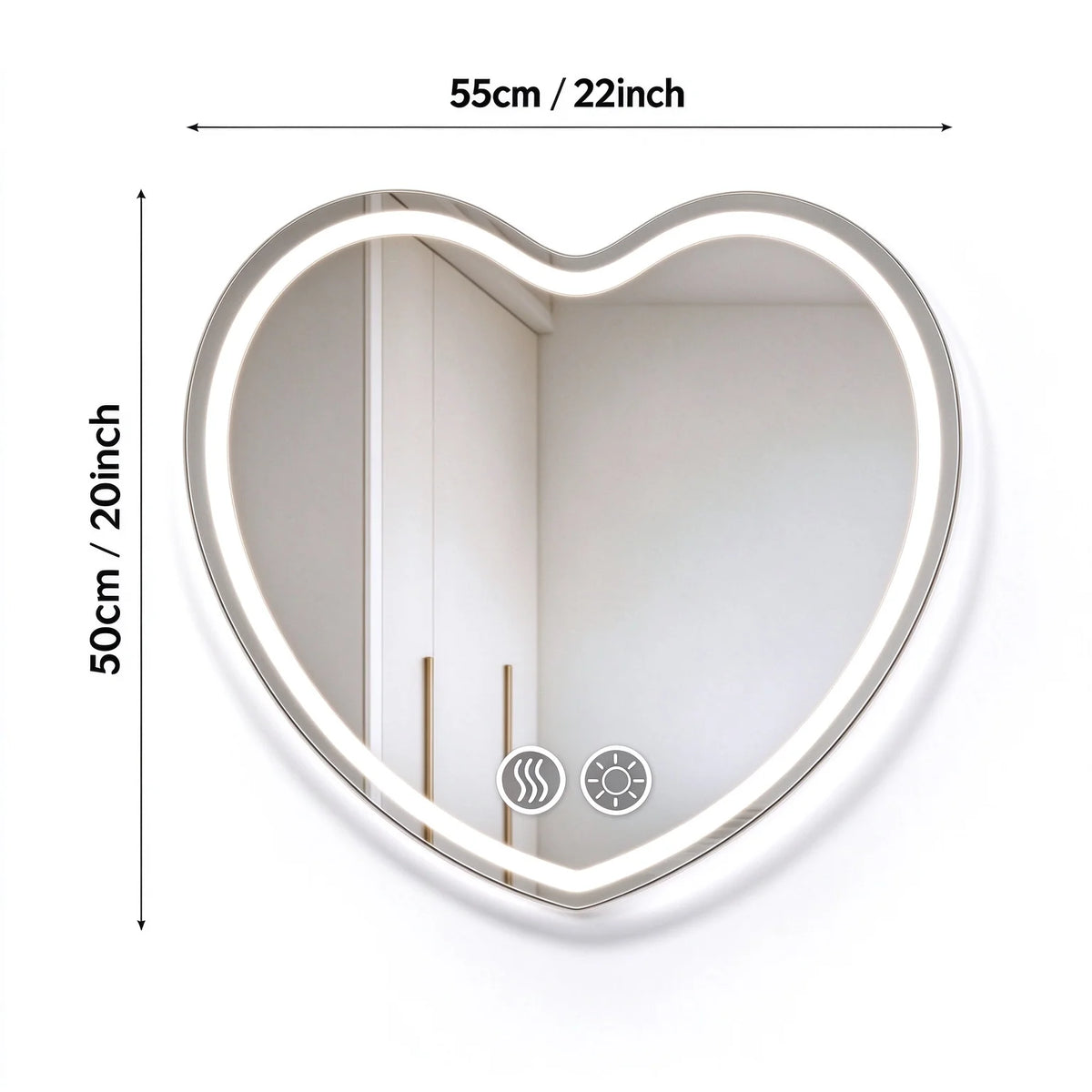 Heart Shaped LED Wall Makeup Mirror Featuring Auto Defog