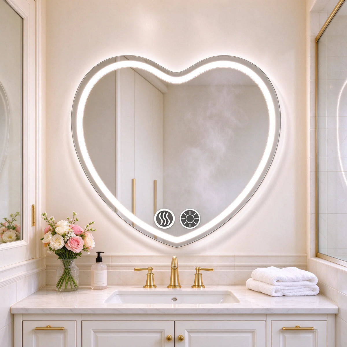 Heart Shaped LED Wall Makeup Mirror Featuring Auto Defog