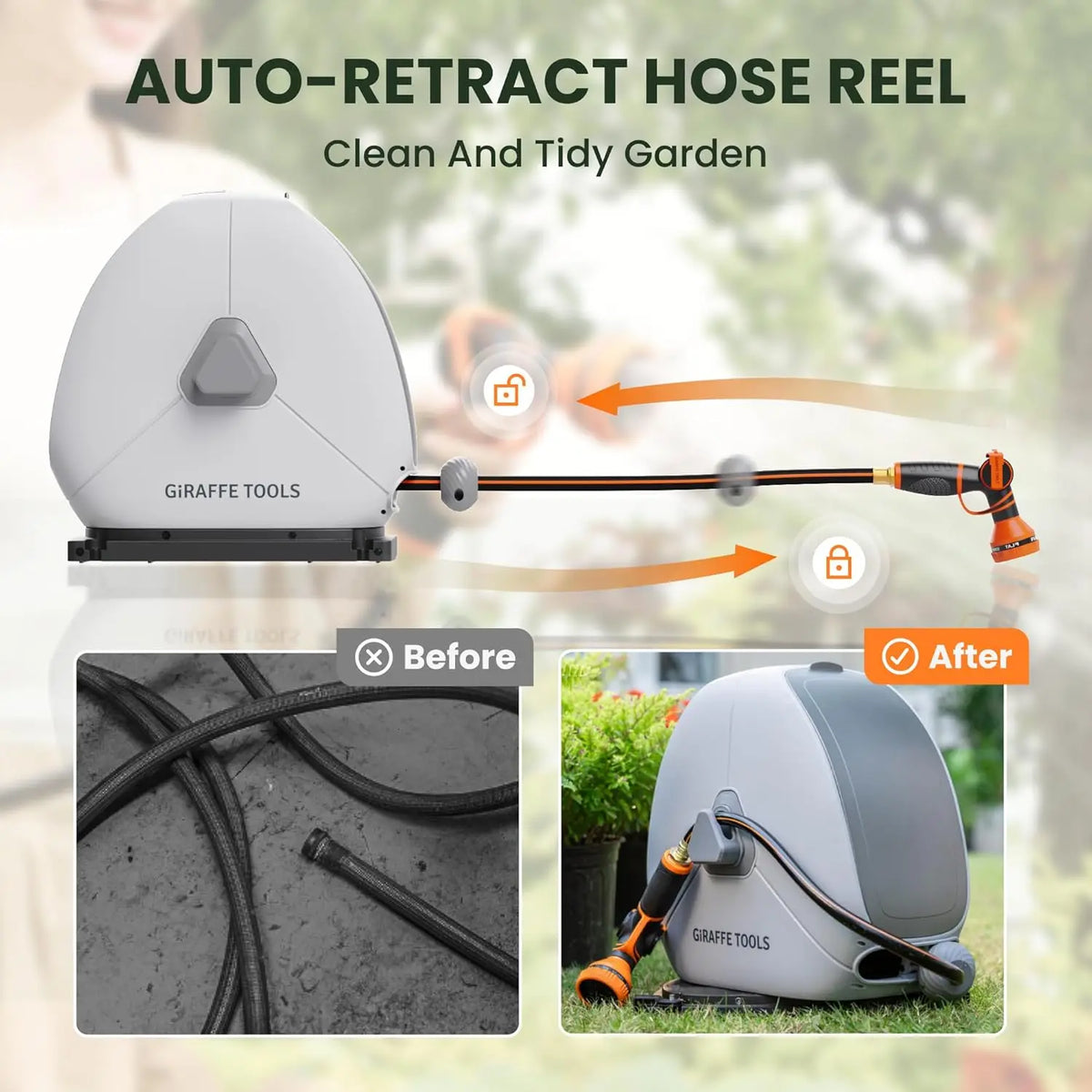Giraffe Tools Heavy Duty Automatic Rewind Retractable Hose Reel