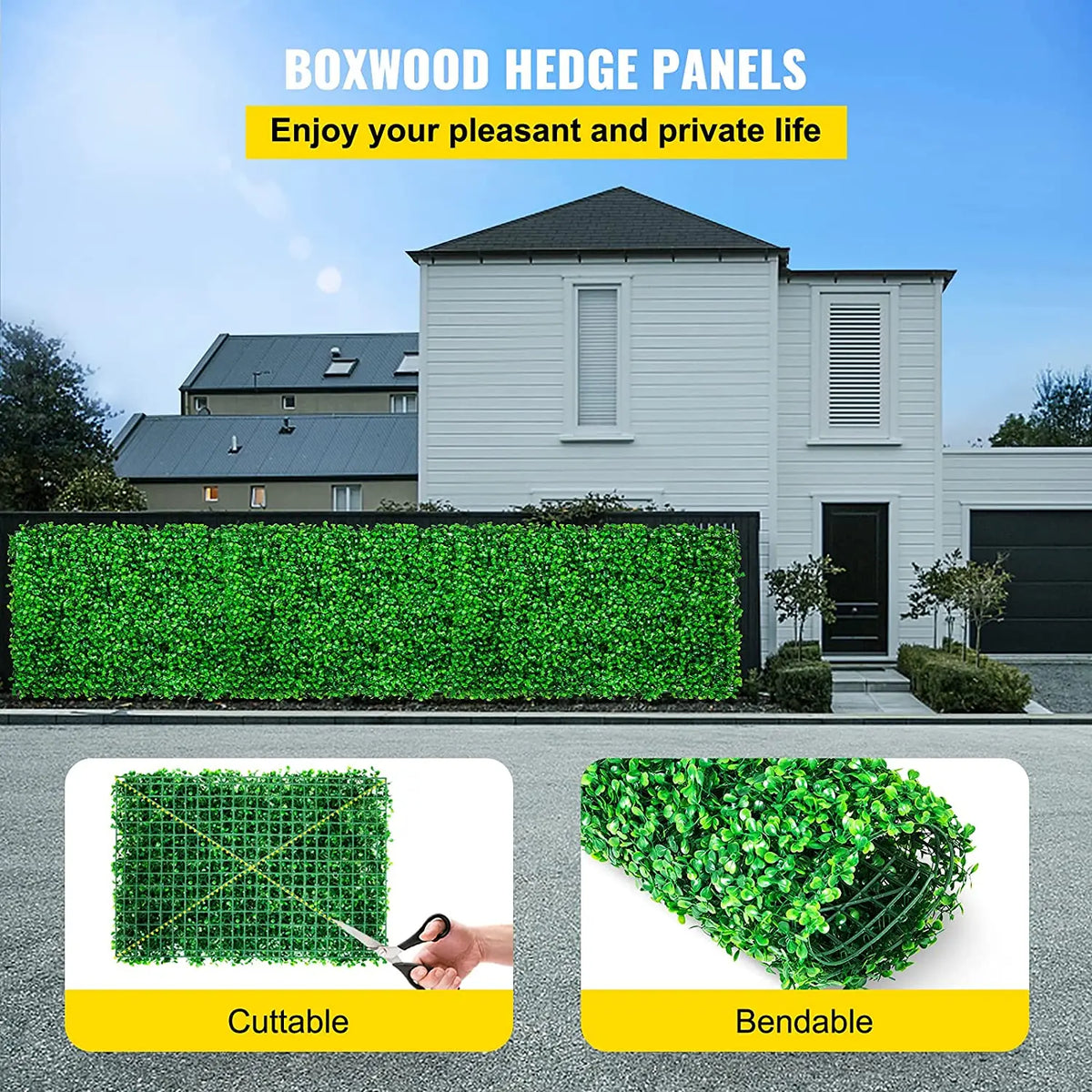 SucceBuy Artificial Boxwood Hedge Wall Panel Privacy Screen Decor