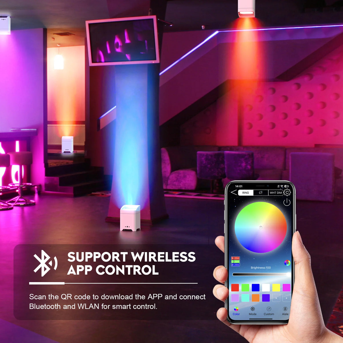 U'King RGBWA UV LED Par Light With DMX Wireless Battery