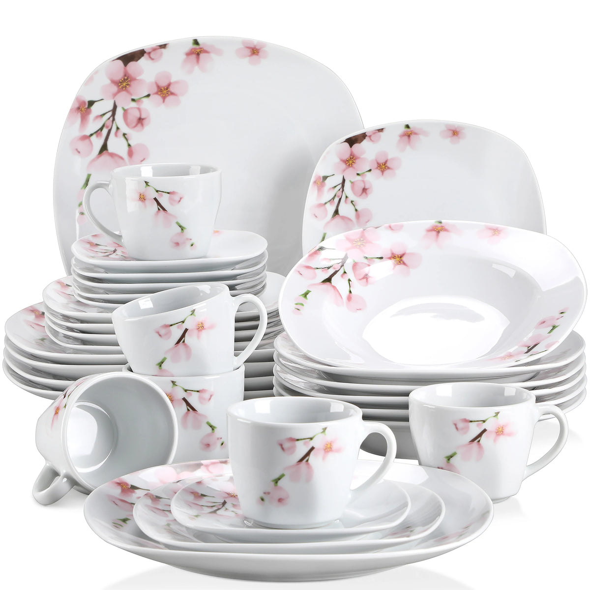 Malacasa Floral Round Porcelain Dinnerware Plate Set