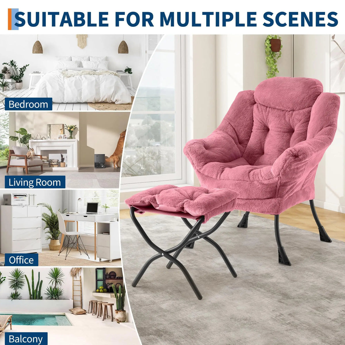 EliteZ Modern Lounge Chair With Ottoman And Side Pocket