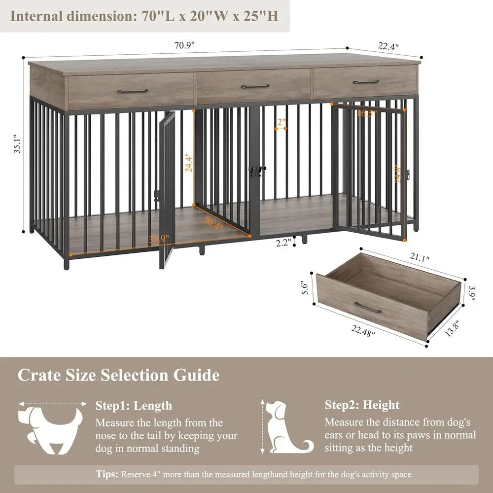 Furniture Style Double Dog Crate With Integrated Side Table