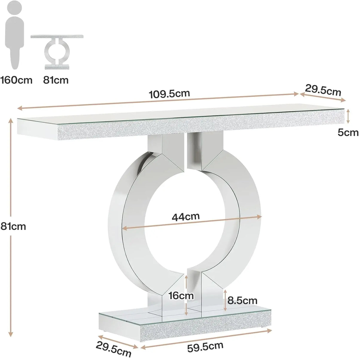 Tribesigns Modern Mirrored Console Table With Mirror Finish Top