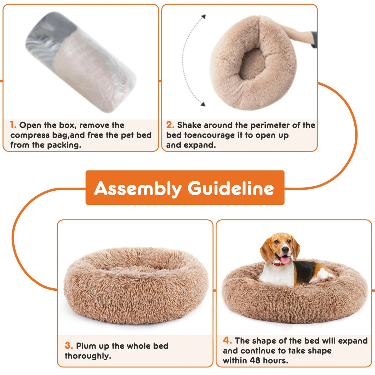 JHK Calming Round Dog Bed Washable Anti Slip Coral Fleece