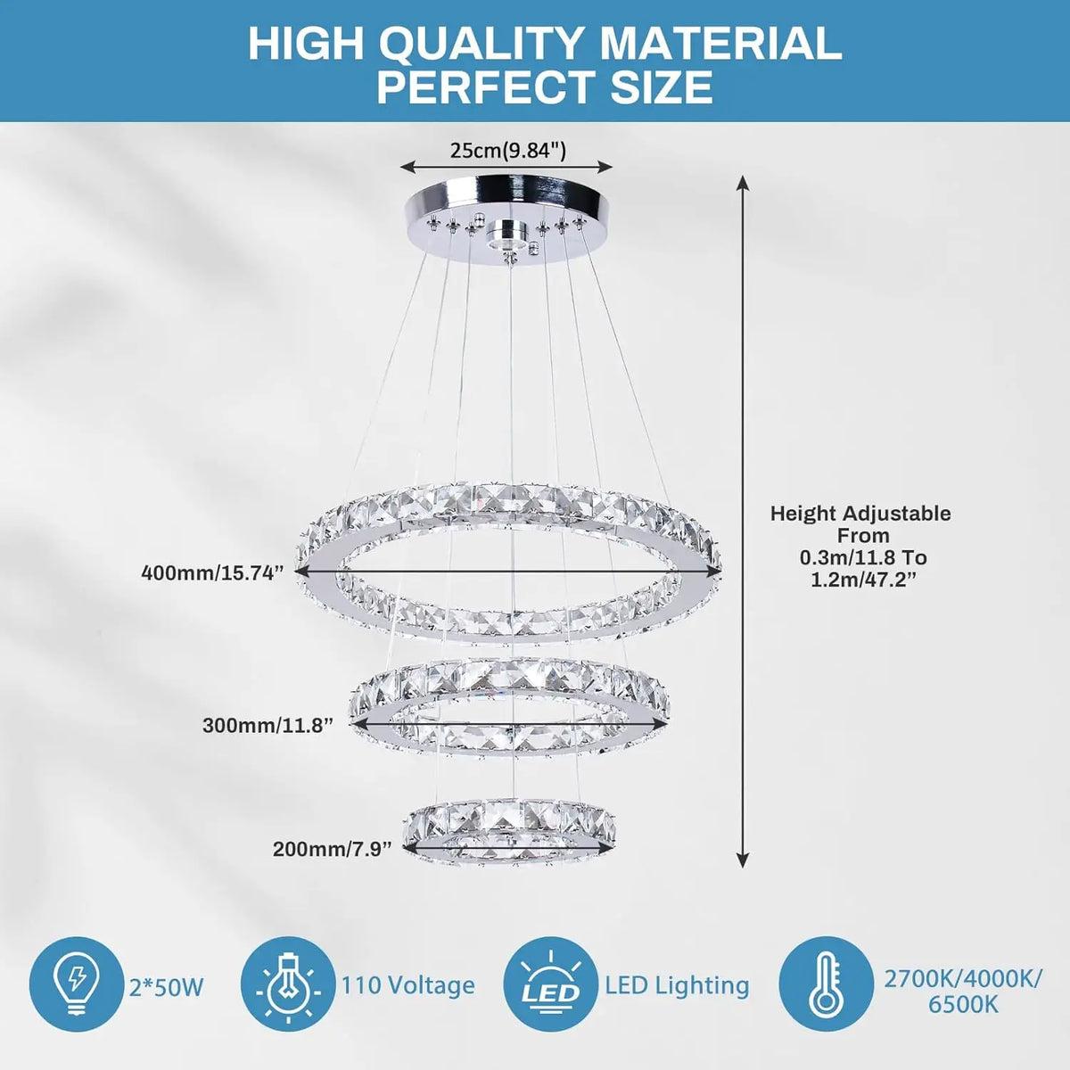 FRIXCHUR Crystal Dimmable LED Pendant Light For Home Decor