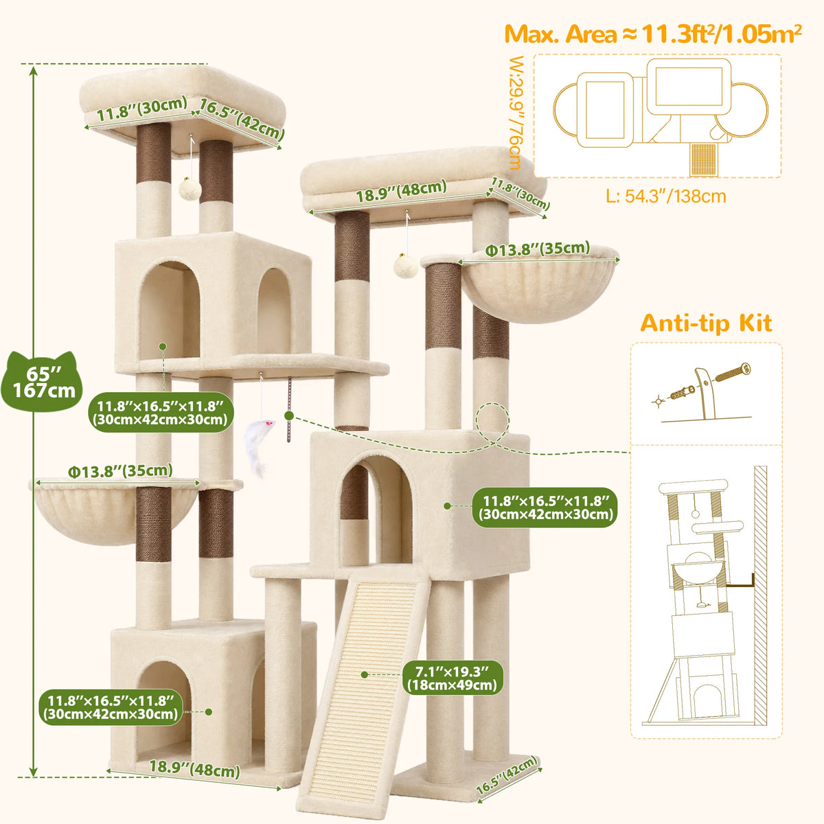Globlazer Cat Climbing Tower With Multiple Sisal Posts And Hammocks