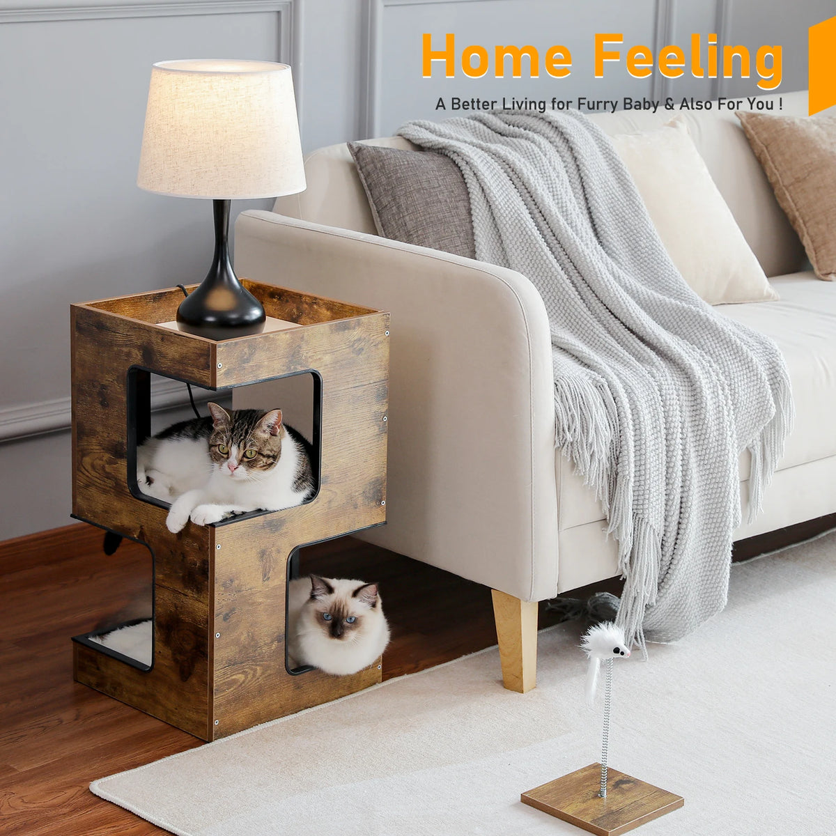 PAWZ Road Modern Wood Cat Condo Featuring Integrated Scratching Pad