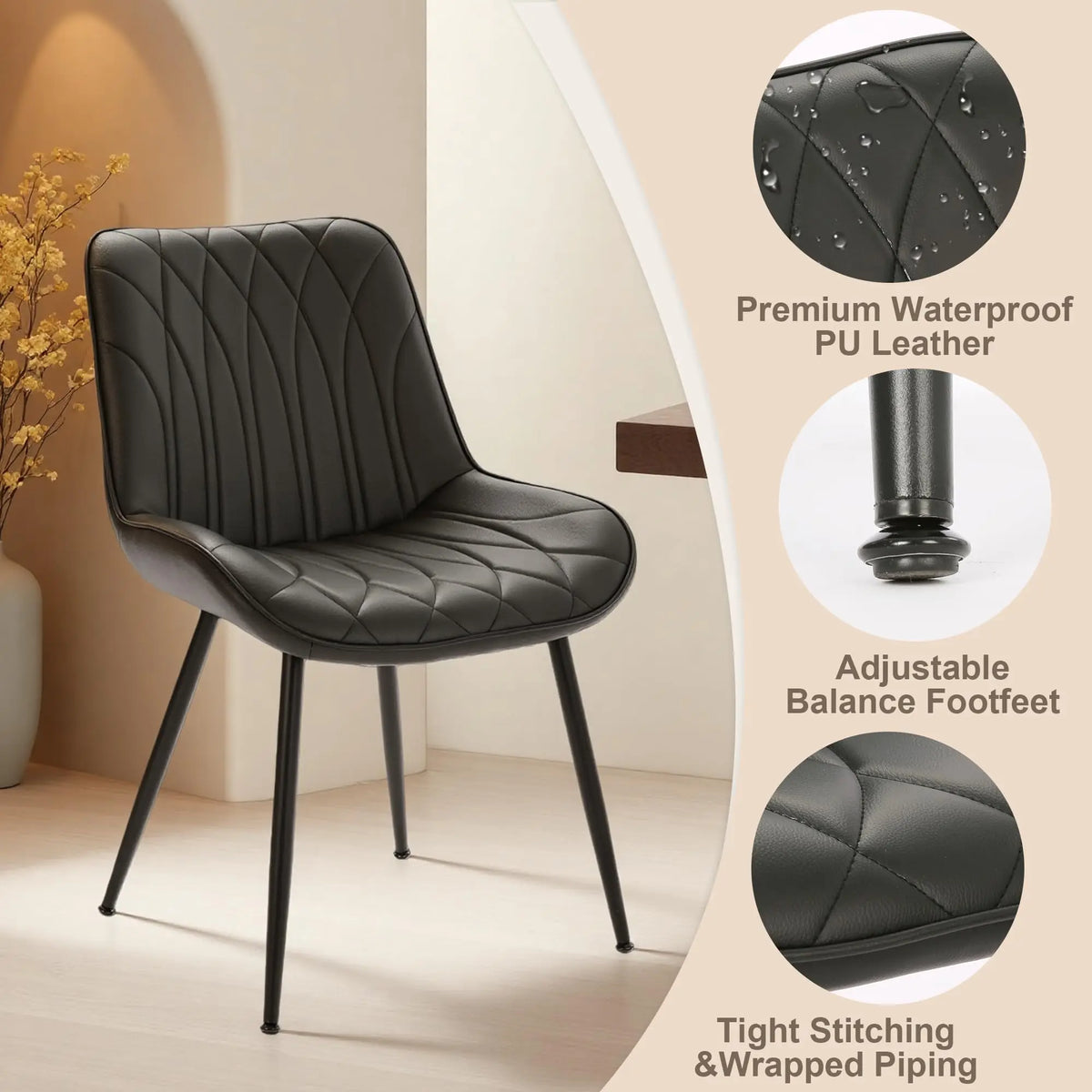 Mid Century Modern Faux Leather Dining Chairs Set Of 2