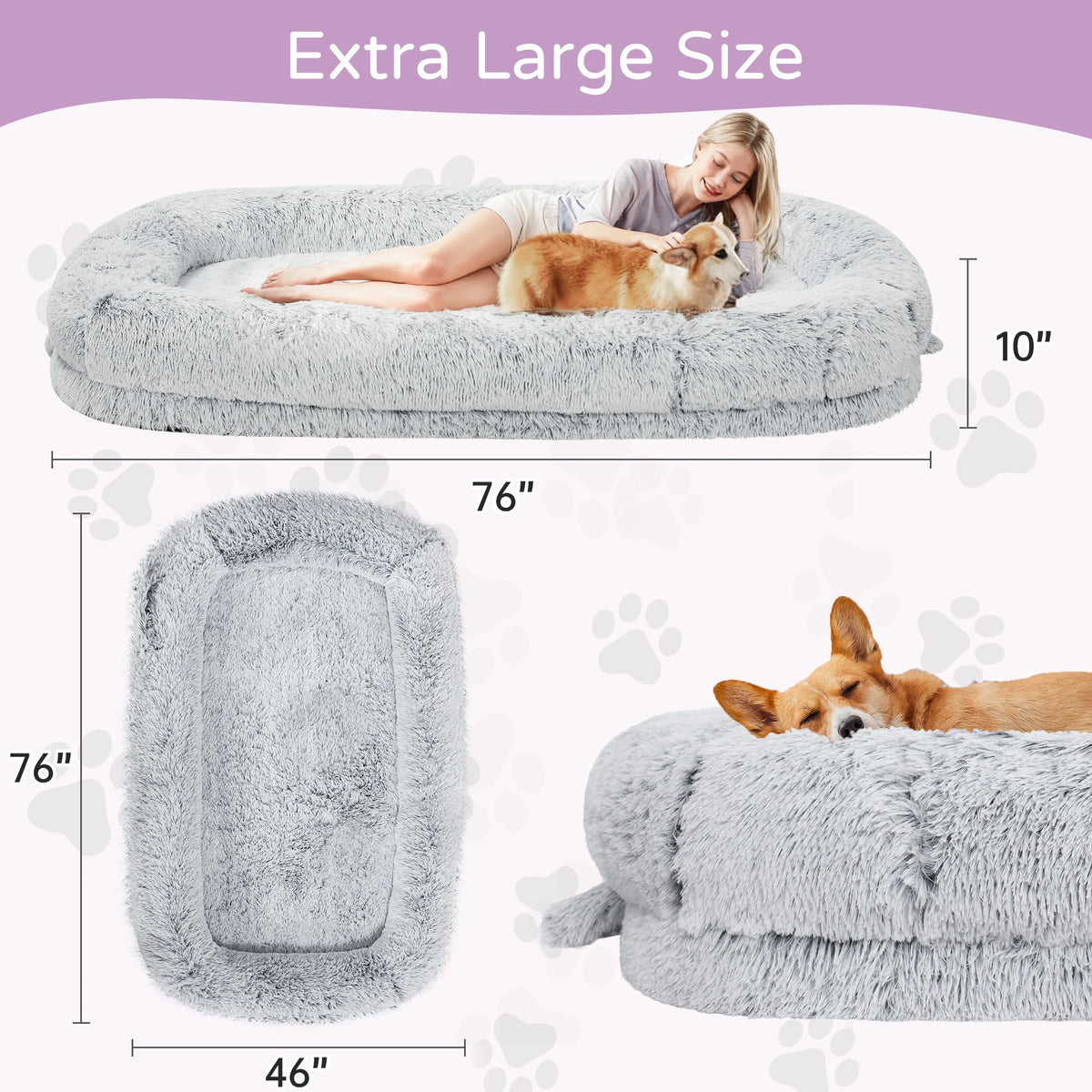 Large Orthopedic Human Dog Bed with Removable Faux Fur Cover