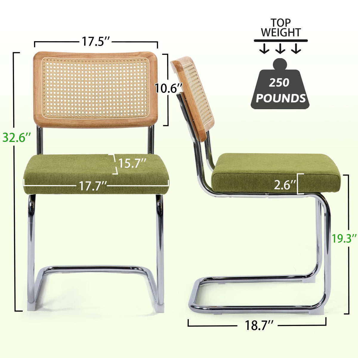 Cesca Style Cantilever Dining Chairs With Rattan Back Boucle Seat