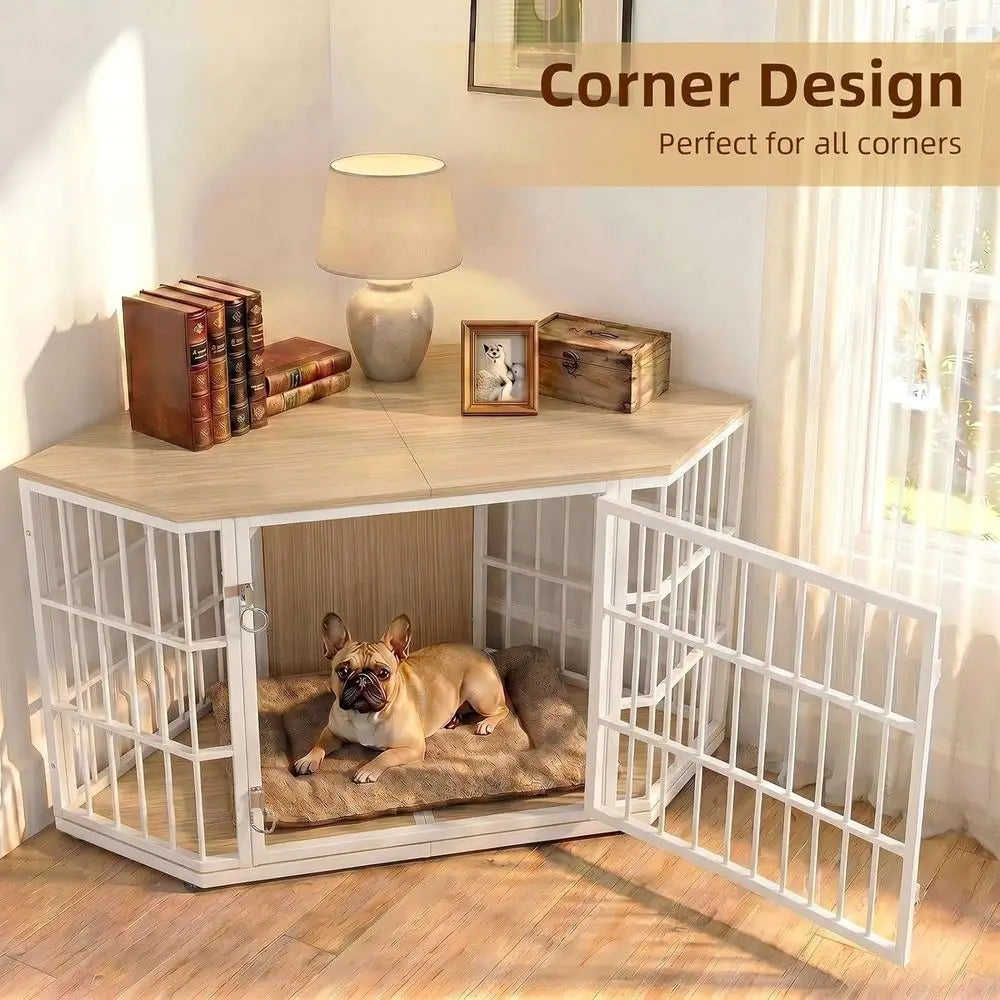 Durable Wooden Dog Crate With Integrated Side Table