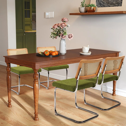 Cesca Style Cantilever Dining Chairs With Rattan Back Boucle Seat