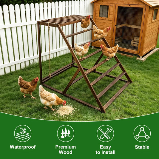 Pine Wood Chicken Roosting Bar With Swing And Climbing Ladder